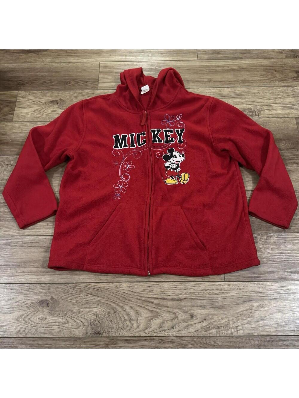 Vintage Y2k Disney Mickey Mouse Fleece Red Hoodie